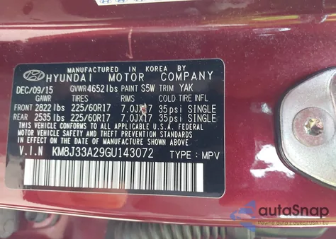 2016 Hyundai Tucson Eco from USA, damaged, VIN KM8J33A29GU143072